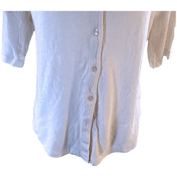 SANCTUARY Point-Collar Button-Down Elbow-Sleeve Slub Top Ivory XL NWOT - Picture 7 of 8